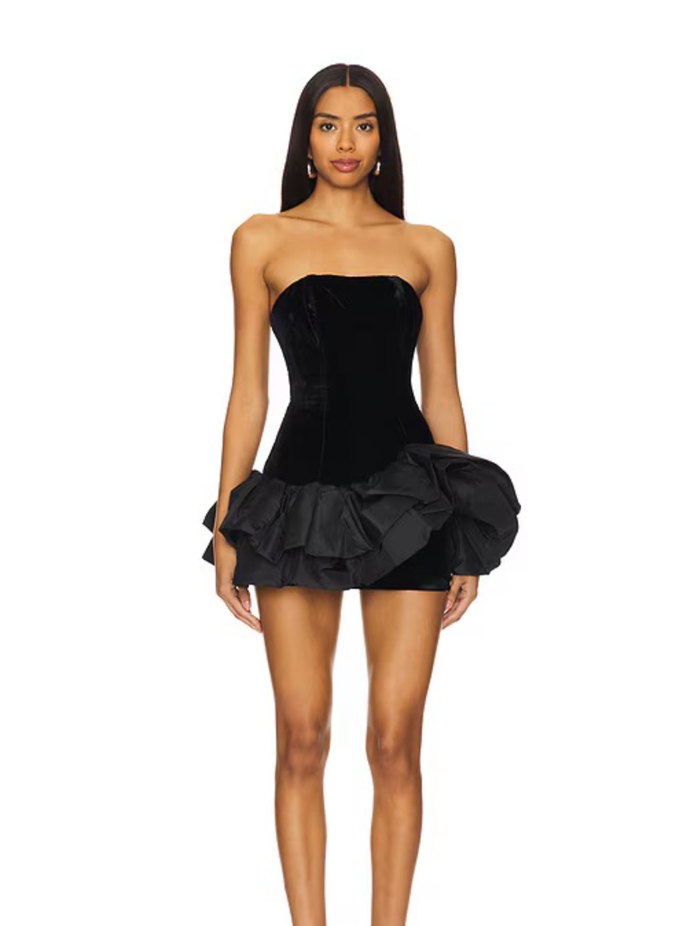 NBD Ella Velvet Strapless Ruffle Dress - Black